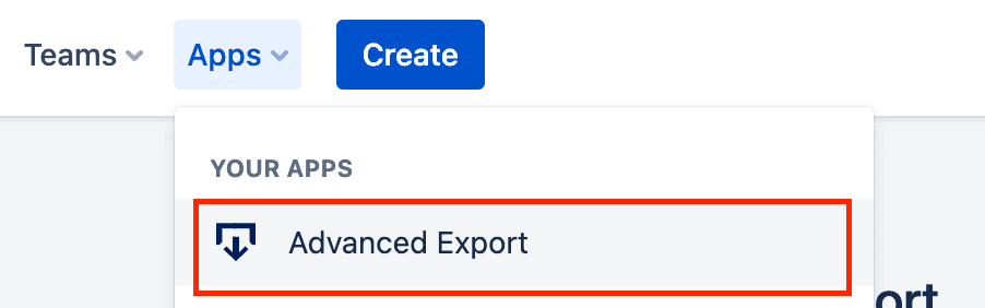 Apps menu with Advanced export