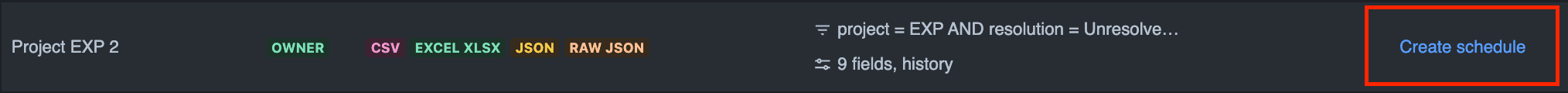 Dashboard row showing owned report without schedule