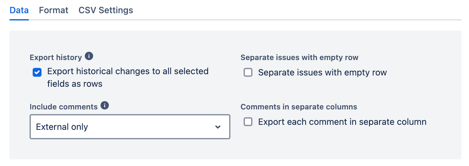 Advanced Export view
