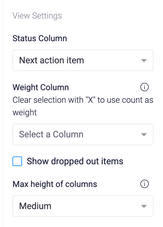 Funnel View Settings. Select Status column first