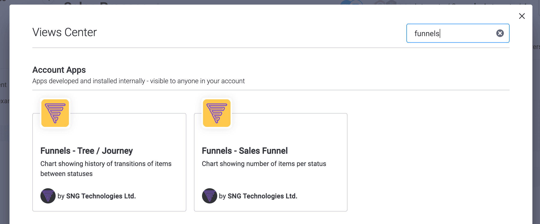 Funnels selected in Views center