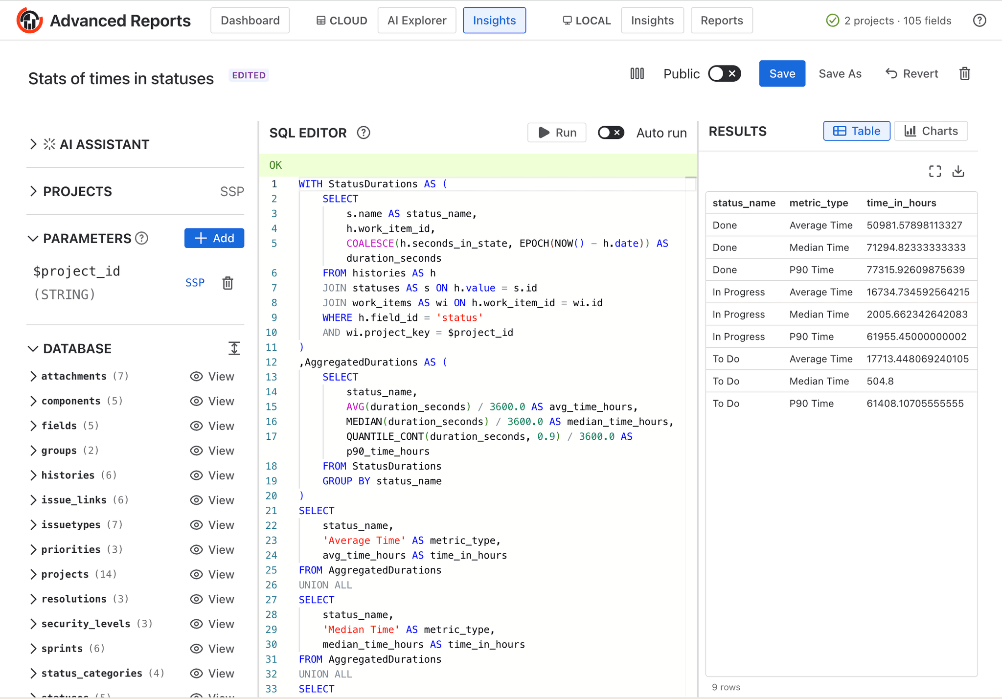 Cloud Insights SQL editor
