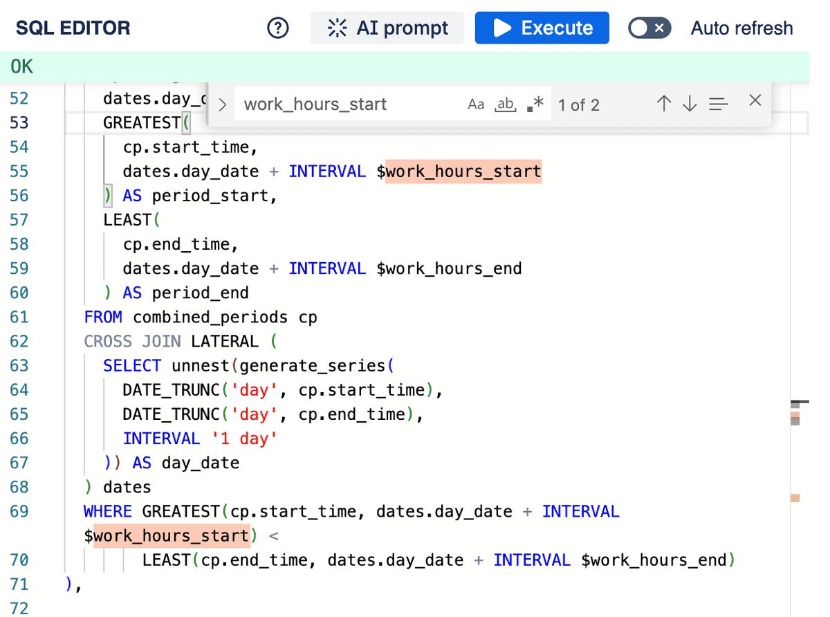 SQL Query Parameters used in editor