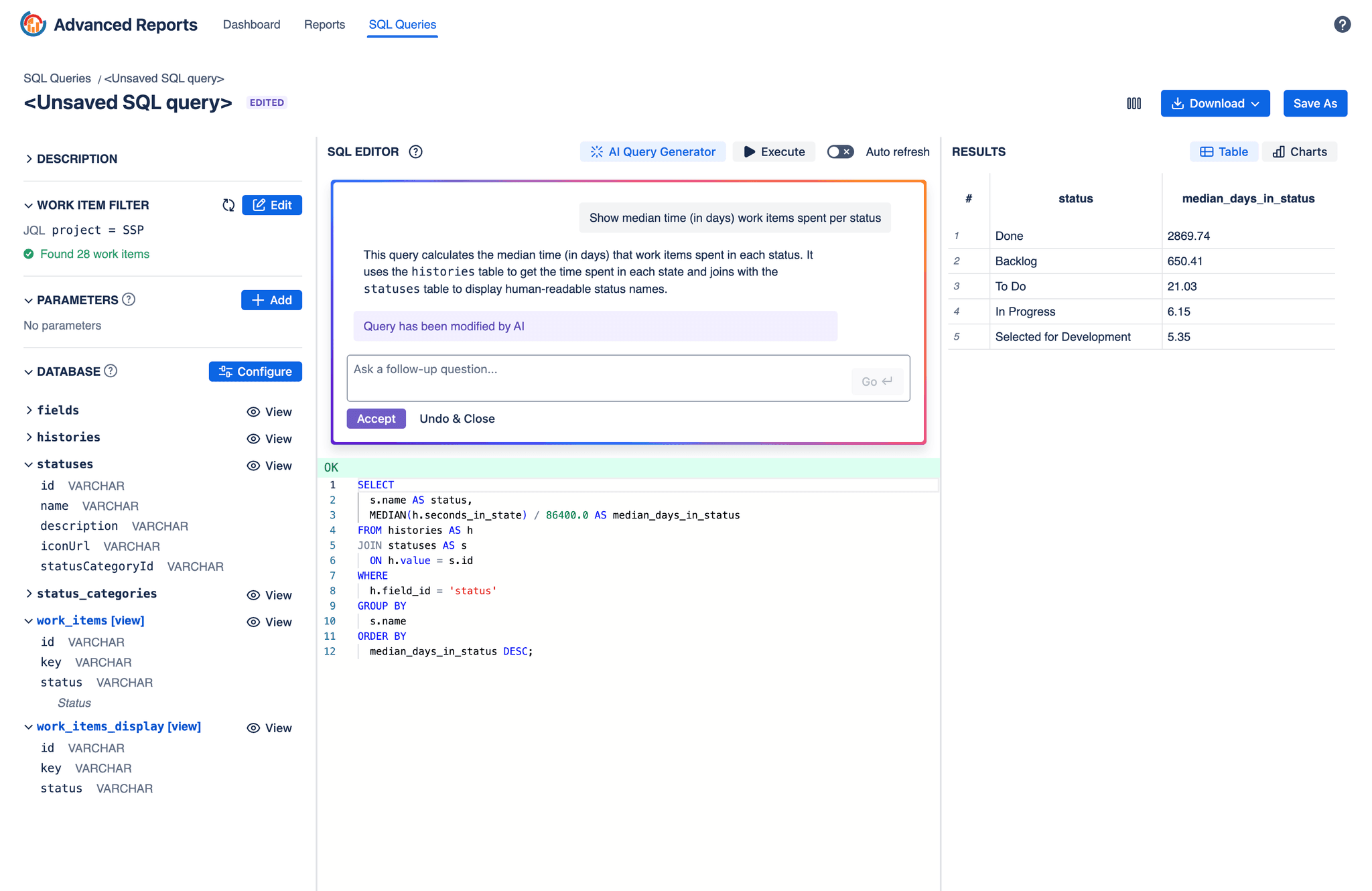 SQL Query Editor screen